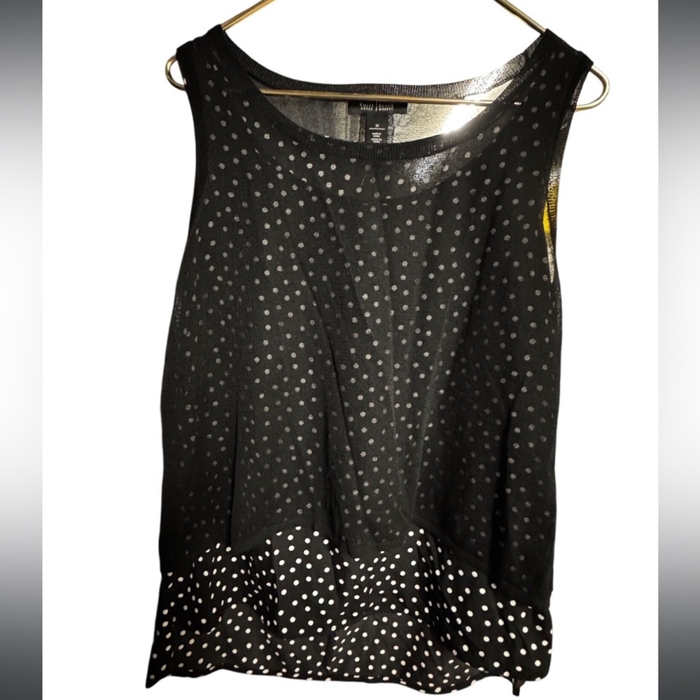 White House Black Market Polka Dot Top With Sheer Overlay Medium Cute Preppy Mom
